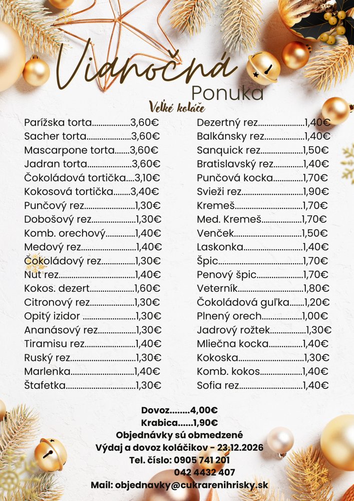 Vianočná ponuka — veľké koláče a zákusky, strana 1